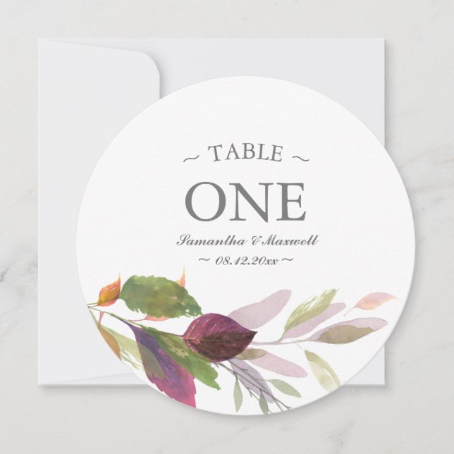 Rustic Watercolor Greenery Table Number (Front)