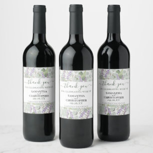 Rustic Watercolor Greenery Thank You Wedding Wine Label
