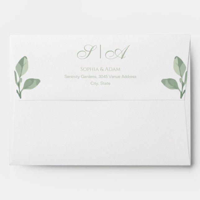 Rustic Watercolor Greenery Wedding Details Envelope (Back (Top Flap))