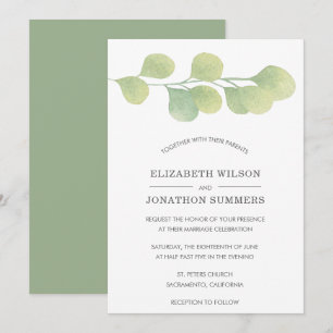 Rustic Watercolor Greenery Wedding Invitation