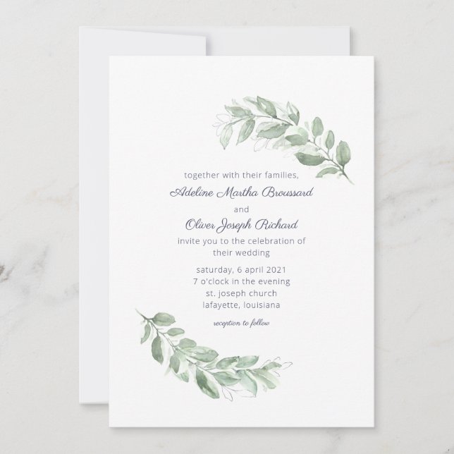 Rustic Watercolor Greenery Wedding Invitations  (Front)