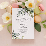 Rustic Watercolor Greenery Wedding Save the Date Invitation<br><div class="desc">This elegant and customisable Save the Date card features mixed watercolor greenery leaves paired with a classy serif & delicate sans font in black,  with a monogram on the back. Matching items available.</div>