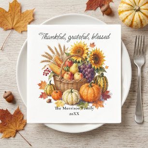Rustic Watercolor Harvest Basket Thanksgiving Napkin