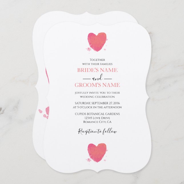 Rustic Watercolor Heart Wedding Invitations (Front/Back)
