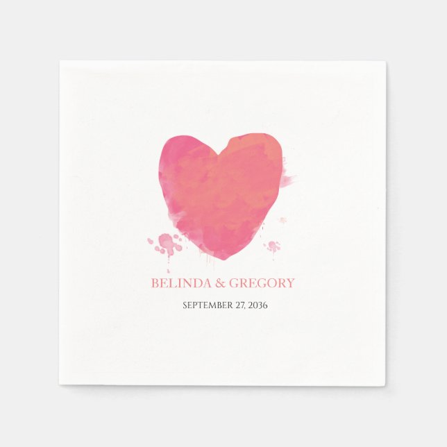 Rustic Watercolor Heart Wedding  Napkin (Front)