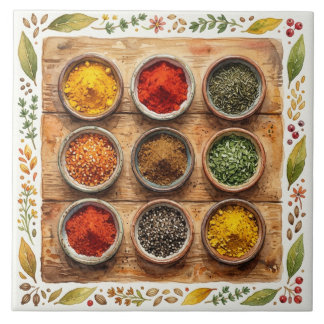 Rustic Watercolor Herbs and Spices Tile