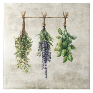 Rustic Watercolor Herbs Flowers  Tile