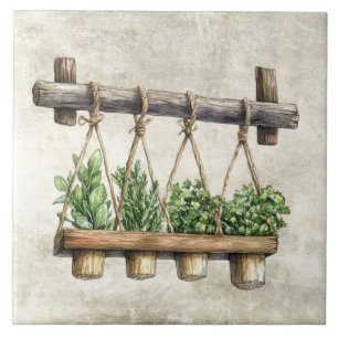 Rustic Watercolor Herbs Hanging  Tile