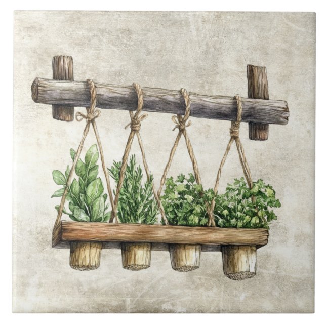 Rustic Watercolor Herbs Hanging  Tile (Front)