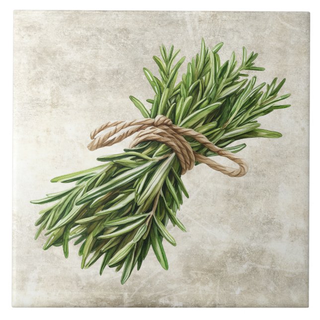 Rustic Watercolor Herbs with Twine Design Tile (Front)