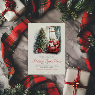 Rustic Watercolor Holiday Open House  Invitation