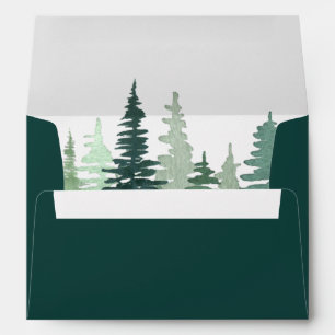 Rustic Watercolor Hunter Green Pine Wedding Envelope