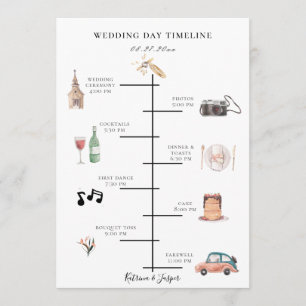 Rustic Watercolor Illustrated Map Wedding Timeline Programme