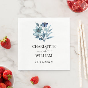 rustic watercolor illustration blue floral bouquet napkin