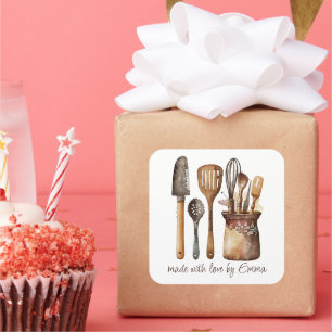 Rustic Watercolor Kitchen Utensils Food Label