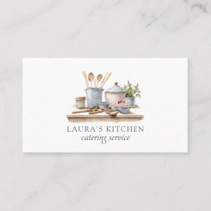 Rustic Watercolor Kitchenware Catering Business Card