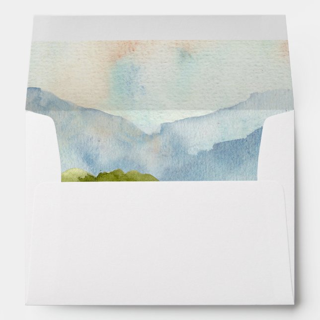 Rustic Watercolor Lake Winter Wedding  Envelope (Back (Bottom))