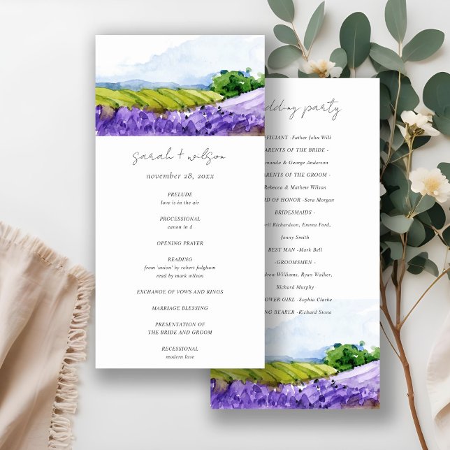 Rustic Watercolor Lavender Fields Wedding Program Thank You Card (Creator Uploaded)