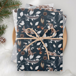 Rustic Watercolor Leaping Hare Winter Wrapping Paper Sheet