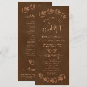 Rustic Watercolor Leaves Chestnut Brown Wedding Programme