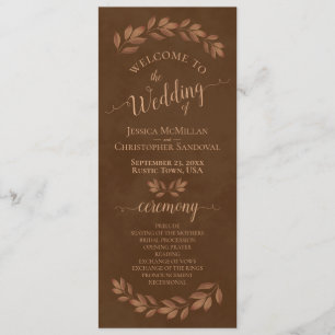 Rustic Watercolor Leaves Chestnut Brown Wedding Programme