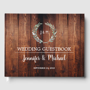Rustic Watercolor leaves dark barn wood Wedding Guest Book