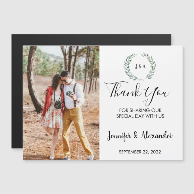 Rustic watercolor leaves monogram photo wedding th (Front/Back)