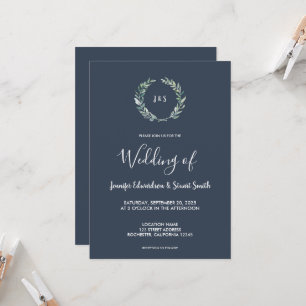 Rustic watercolor leaves monogrammed Wedding Invitation