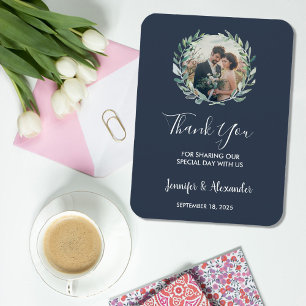 Rustic watercolor leaves photo Thank you wedding Magnet