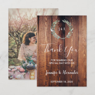 Rustic watercolor leaves Thank you photo wedding Invitation
