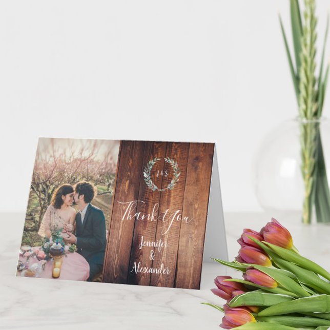 Rustic watercolor leaves Thank You wedding card (Creator Uploaded)