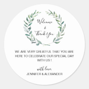 Rustic watercolor leaves wedding Welcome Classic Round Sticker