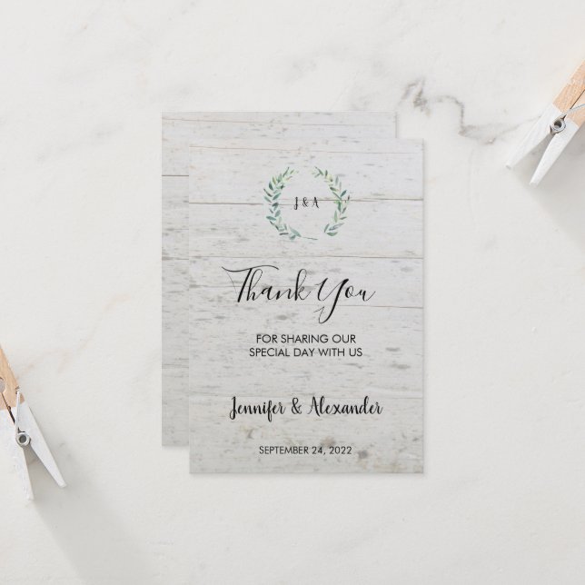Rustic watercolor leaves wood Thank you wedding Invitation (Front/Back In Situ)
