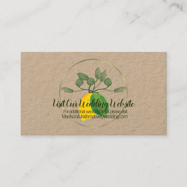 Rustic Watercolor Lemon Lime Wedding Website Cards (Front)