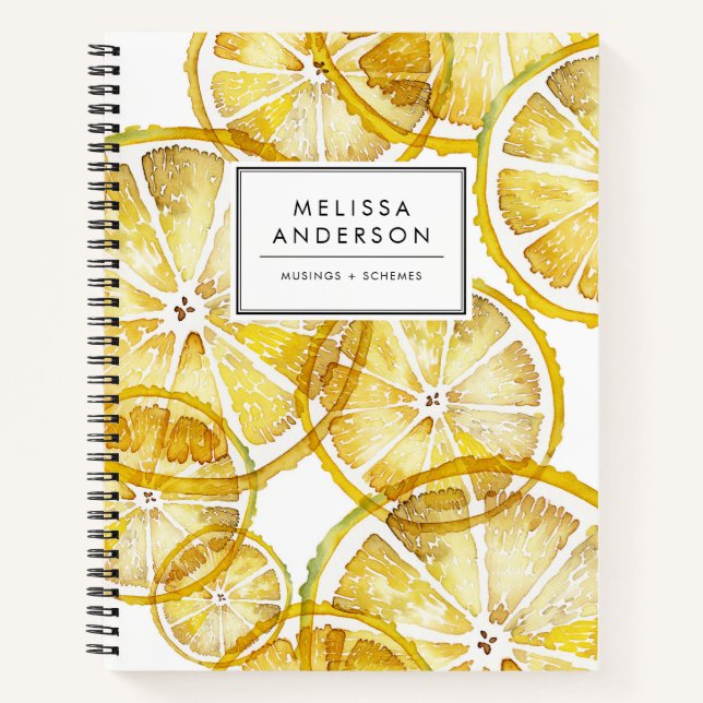 Rustic Watercolor Lemon Slices Pattern Custom Notebook (Front)