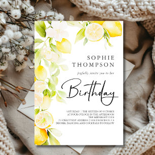 Rustic watercolor lemons birthday invitation
