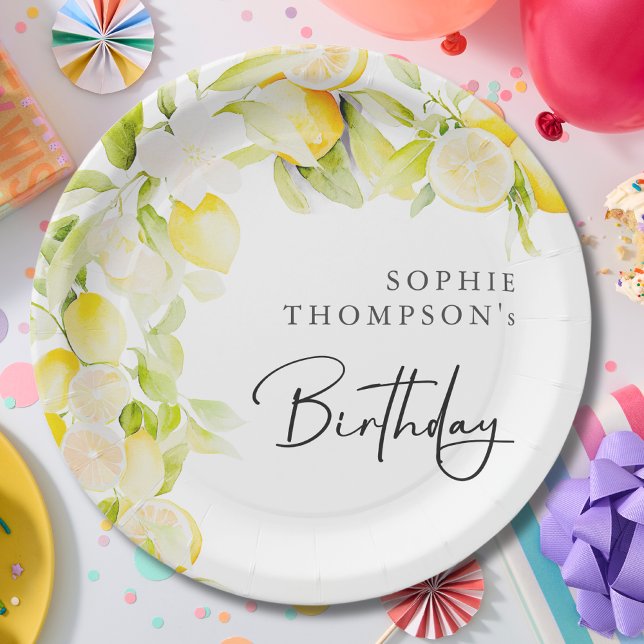 Rustic watercolor lemons birthday paper plate (Creator Uploaded)