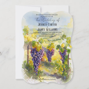 Rustic Watercolor Lemons Grapes Vineyard Wedding Invitation