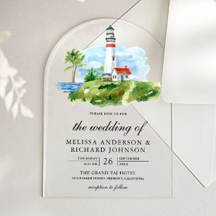 Rustic Watercolor Lighthouse Nautical Wedding Acrylic Invitations