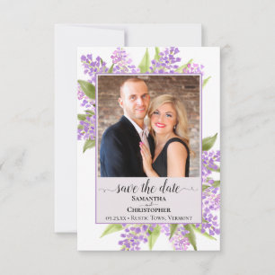 Rustic Watercolor Lilacs & Photo Lavender Wedding Save The Date