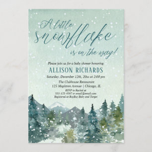 Rustic watercolor little snowflake baby shower invitation
