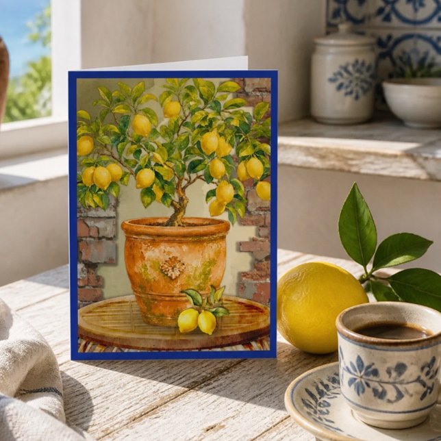Rustic Watercolor Mediterranean Lemon Tree Card (Creator Uploaded)