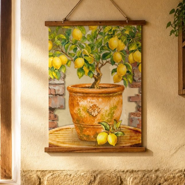 Rustic Watercolor Mediterranean Lemon Tree Hanging Tapestry (Creator Uploaded)