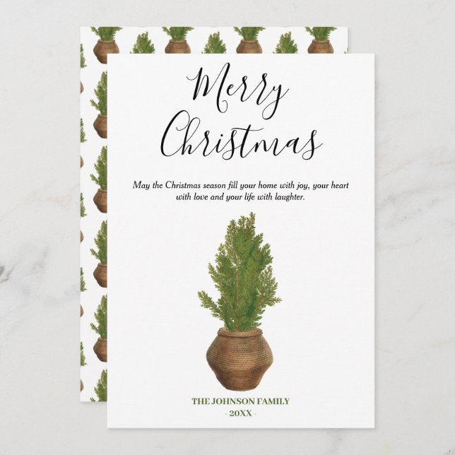 Rustic Watercolor Merry Christmas Tree Holiday (Front/Back)