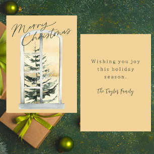 Rustic Watercolor Modern Christmas Tree Holiday Card