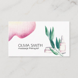 Rustic Watercolor Modern Greenery Floral Massage  Business Card