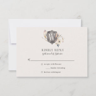 Rustic Watercolor Monogram Crest RSVP Card