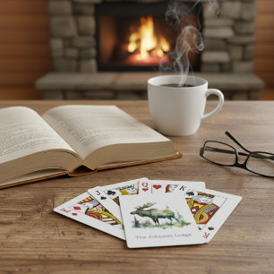 Rustic Watercolor Moose Custom Cabin Forest Playing Cards