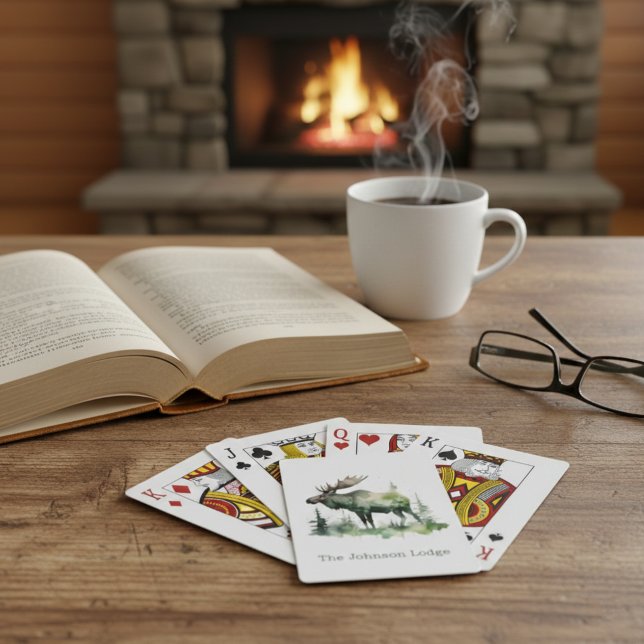 Rustic Watercolor Moose Custom Cabin Forest  Playing Cards (Creator Uploaded)