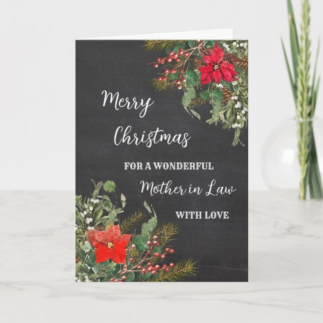 Rustic Watercolor Mother in Law Merry Christmas Card (Front)